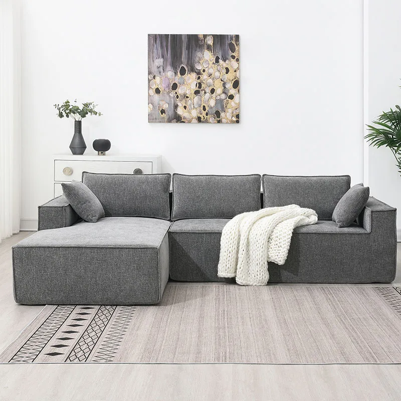 Wrinkle-resistant Chenille Couch Set,L-Shaped Compressed Sofa for Living Room,4 Seat Minimalist Style Modular Sectional Sofa