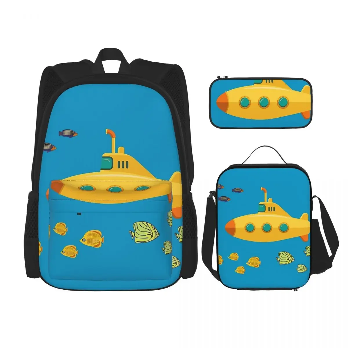 Beatle Submarine Backpacks Boys Girls Bookbag Children School Bags Cartoon Kids Rucksack Lunch Bag Pen Bag Three-Piece Set