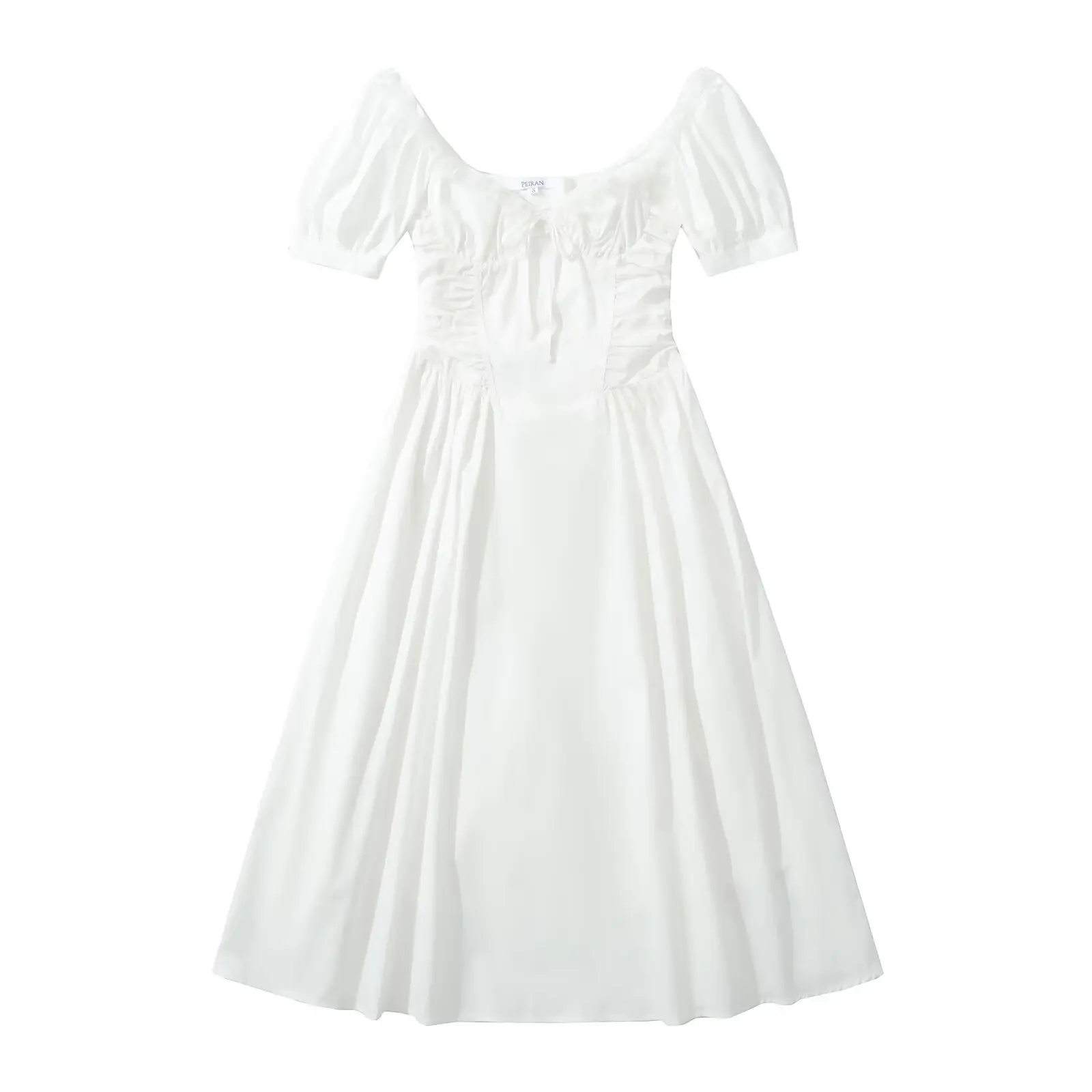 2025 White Lace Splicing Short Sleeve Summer Dress V-Neck Slim Waist A-Line Midi Dresses Casual Holiday Boho Beach Dress