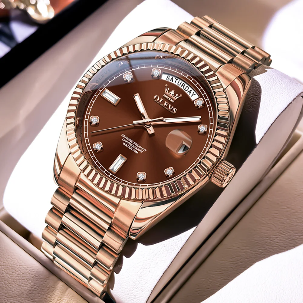 OLEVS Men's Watches Classic Trend Big Date Fine Steel Original Self-winding Automatic Mechanical Wristwatch Waterproof Week New