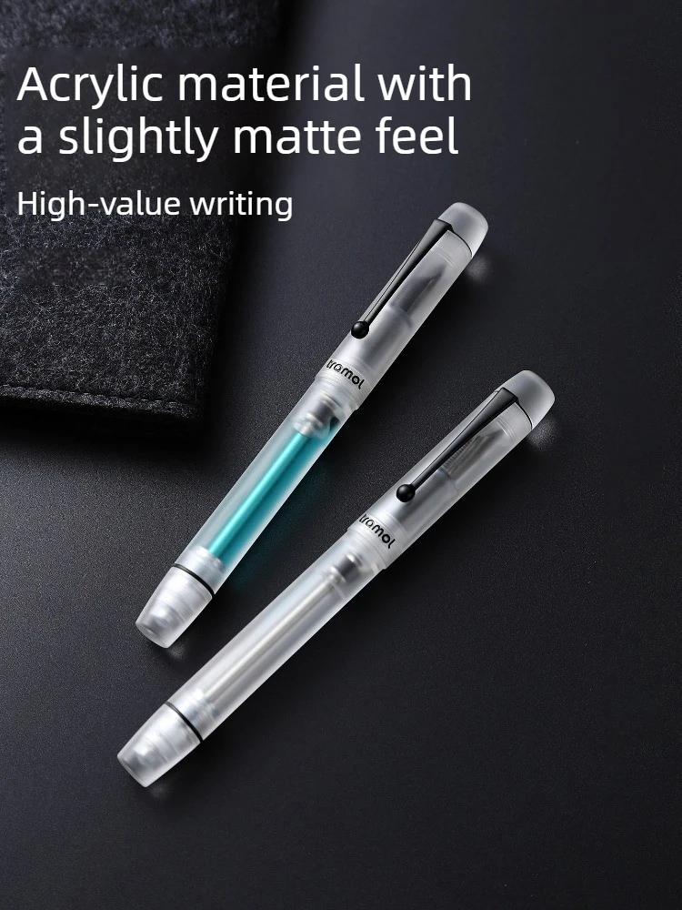 Tramol Frosted Acrylic Negative Pressure Fountain Pen with EF/F/M Visible Colorful Ink School Office Supplies PK Asvine Majohn