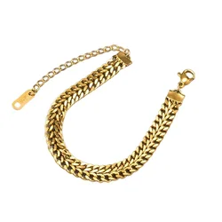 2024 New Bracelet Tarnish Free Stainless Steel Accessories Gold Plated Double Layer Cuban Chain Bracelet For Women Girl Bijoux