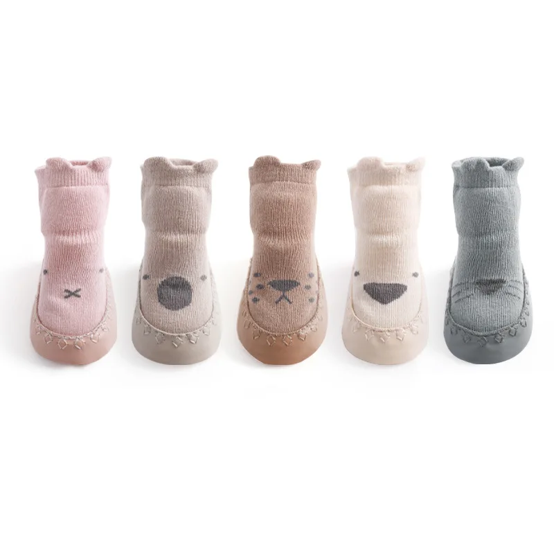 1 Pair Baby Sock Shoes Cute Cartoon  Newborn Boy Girl Calf Sock Spring Autumn Soft Combed Cotton Toddler Non-slip Sock