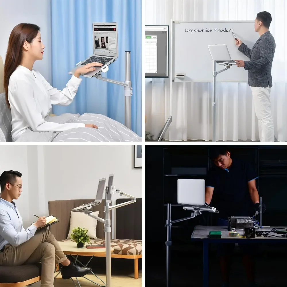 Tablet and Laptop Floor Stand, 2-in-1 Rolling Adjustable Dual arm, Compatible with 4.5~13'' Phone and Tablet Compatible