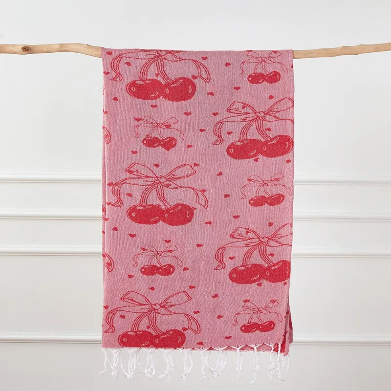 

1 шт. турецкое банное полотенце с бахромой и вишневым бантом, пляжное полотенце для сауны, детский быстросохнущий домашний текстиль