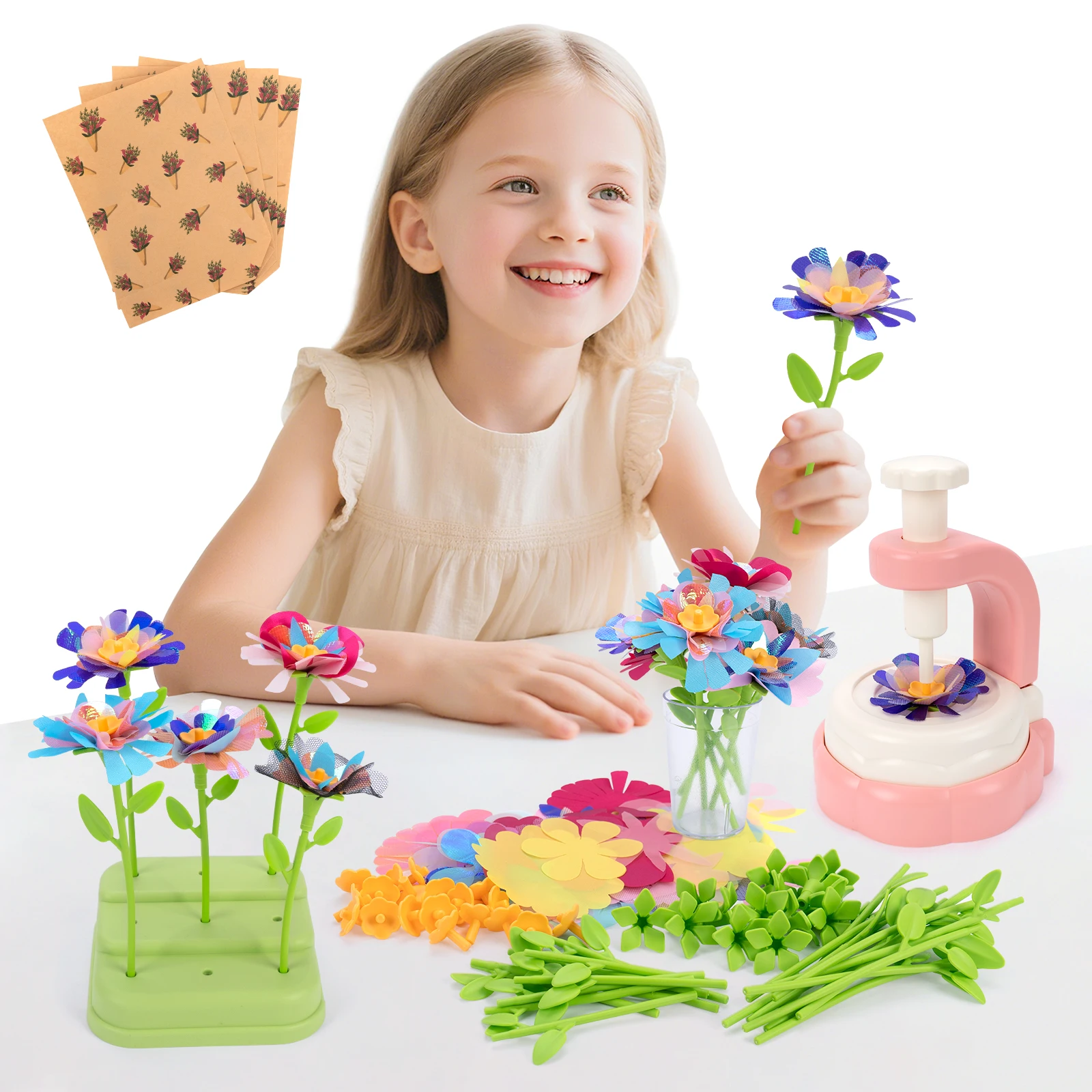 Handmade DIY Simulation Bouquet Set Embossing Machine Toys DIY Flower Craft Kit Parent Child Interactive Puzzle Toys Girls Gifts