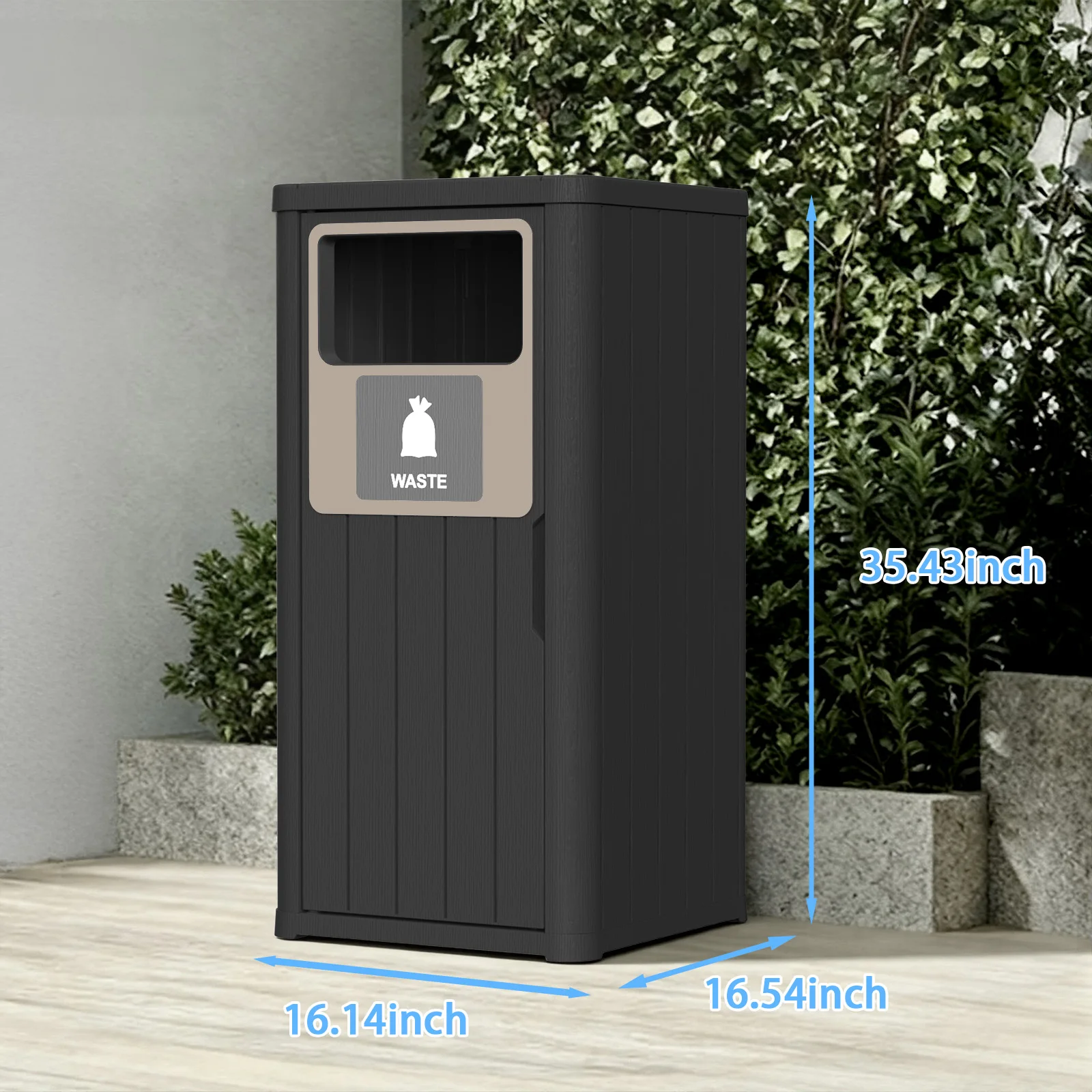 

21Gal Resin Commercial Trash Can, Weatherproof Waste Bin for Patio Garden Park