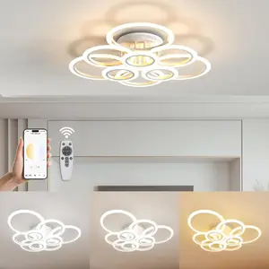 LED Ceiling Light, 9 Ring Flush Mount Ceiling Light Fixture, Lampara de Techo con Control Remoto y App, 2800K7000K Dimmable, 120