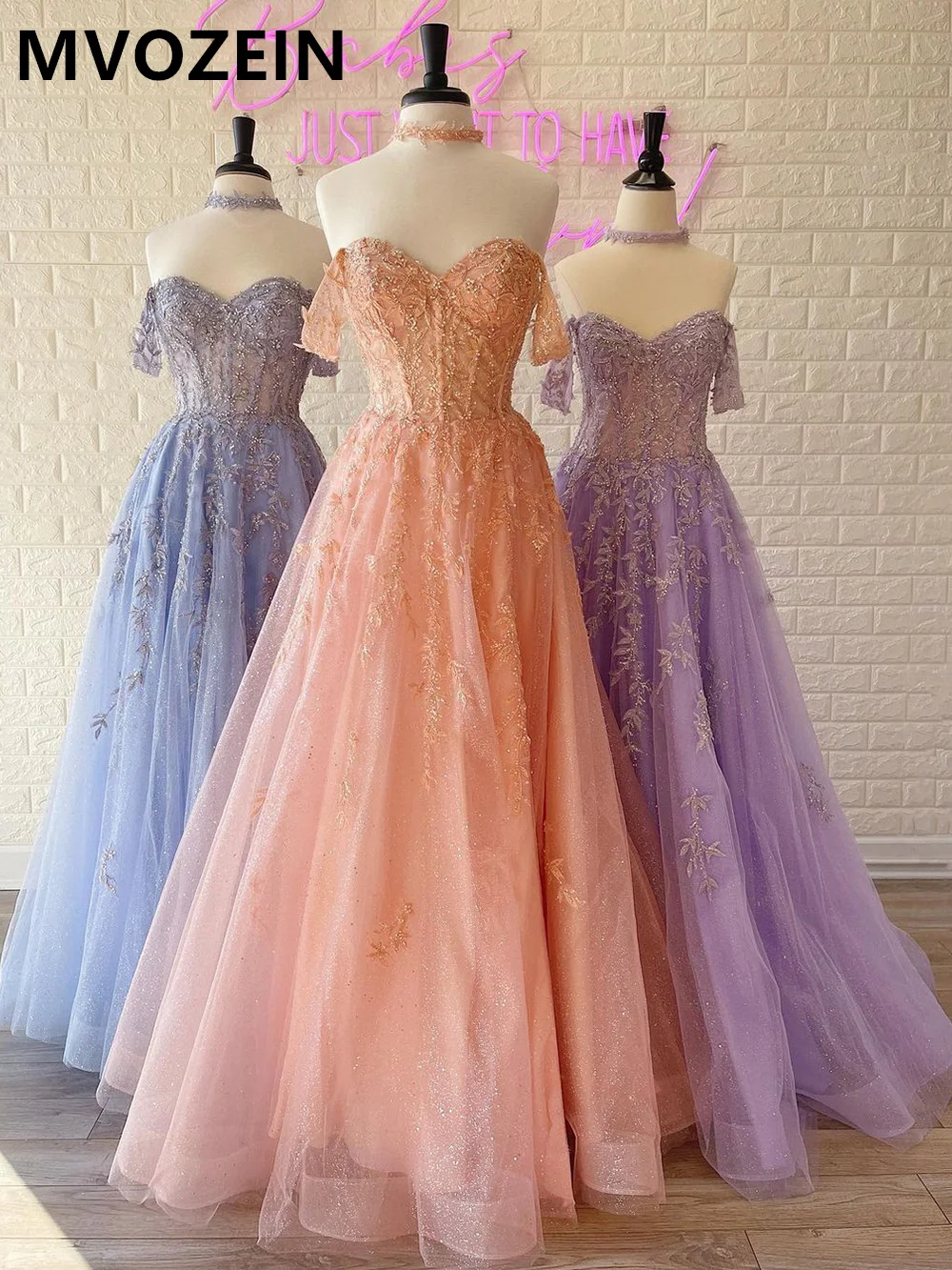 Prom Dress for Black Girl Youthful Off The Shoulder A-Line Split Tulle Lace Party Dresses Evening Dress 2023