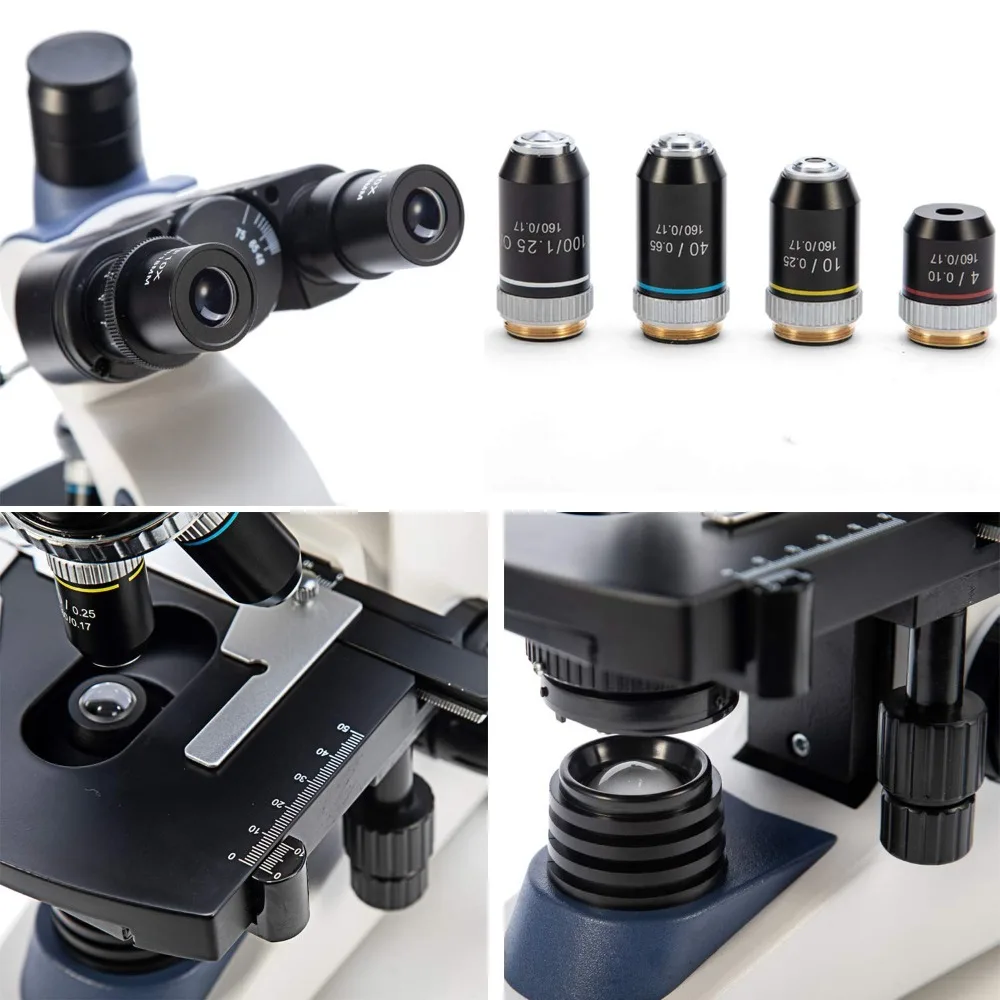 Microscope Compound Lab with Wide-Field 10X/25X Eyepieces, Mechanical Stage, Ultra-Precise Focusing, Camera-Compatible