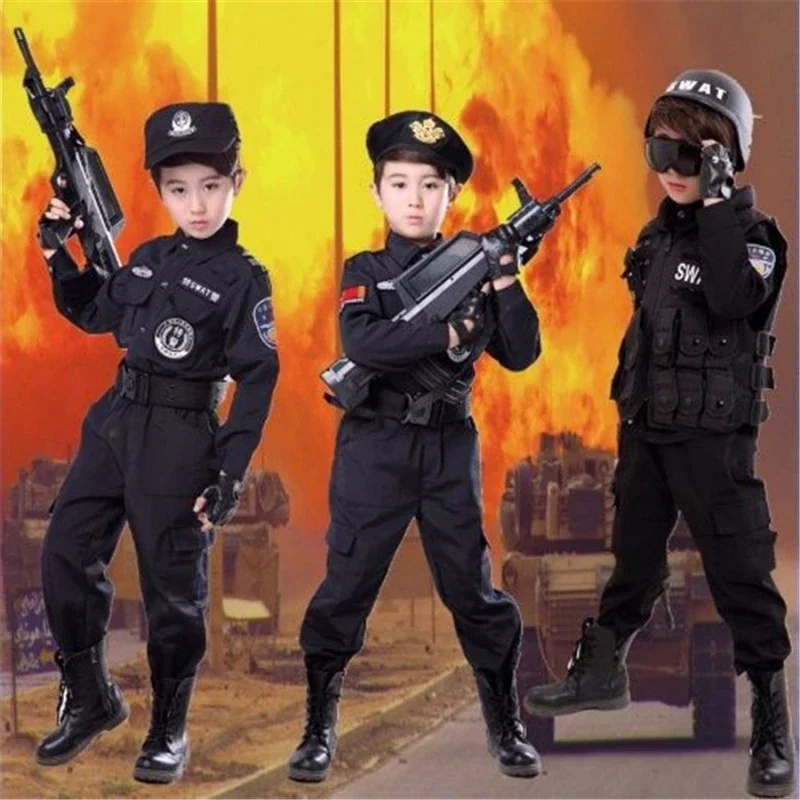 Boys Girls Policemen Costumes Children Cosplay for Kids Army Police Uniform Clothing Set Fighting Performance Uniforms