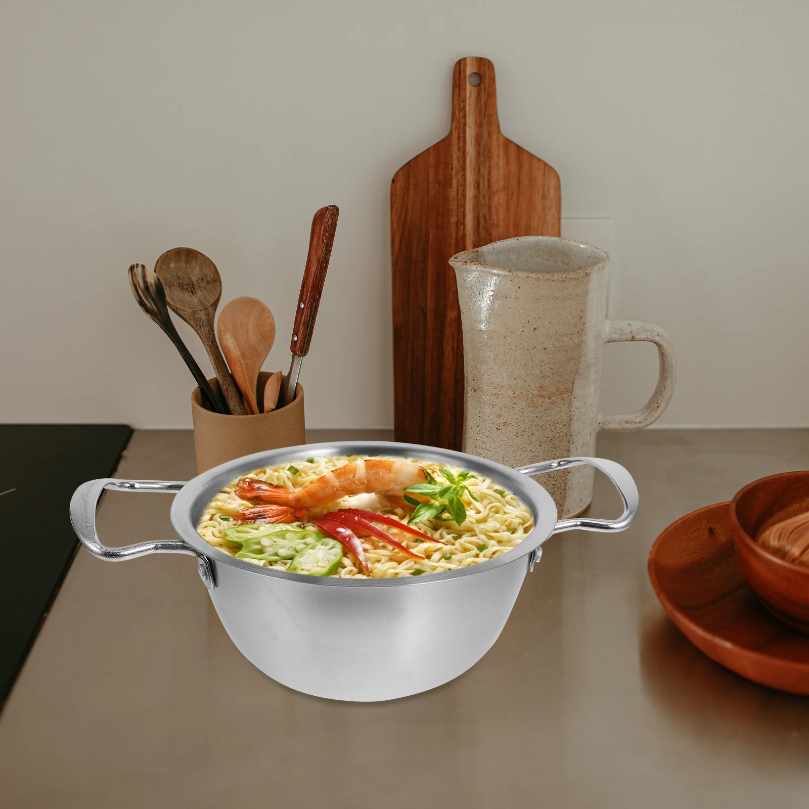 

Korean Ramen Noodle Pot Stainless Steel Double Handles Lid Instant Noodles Cooker Soup Stew Kitchen Cooking Pot