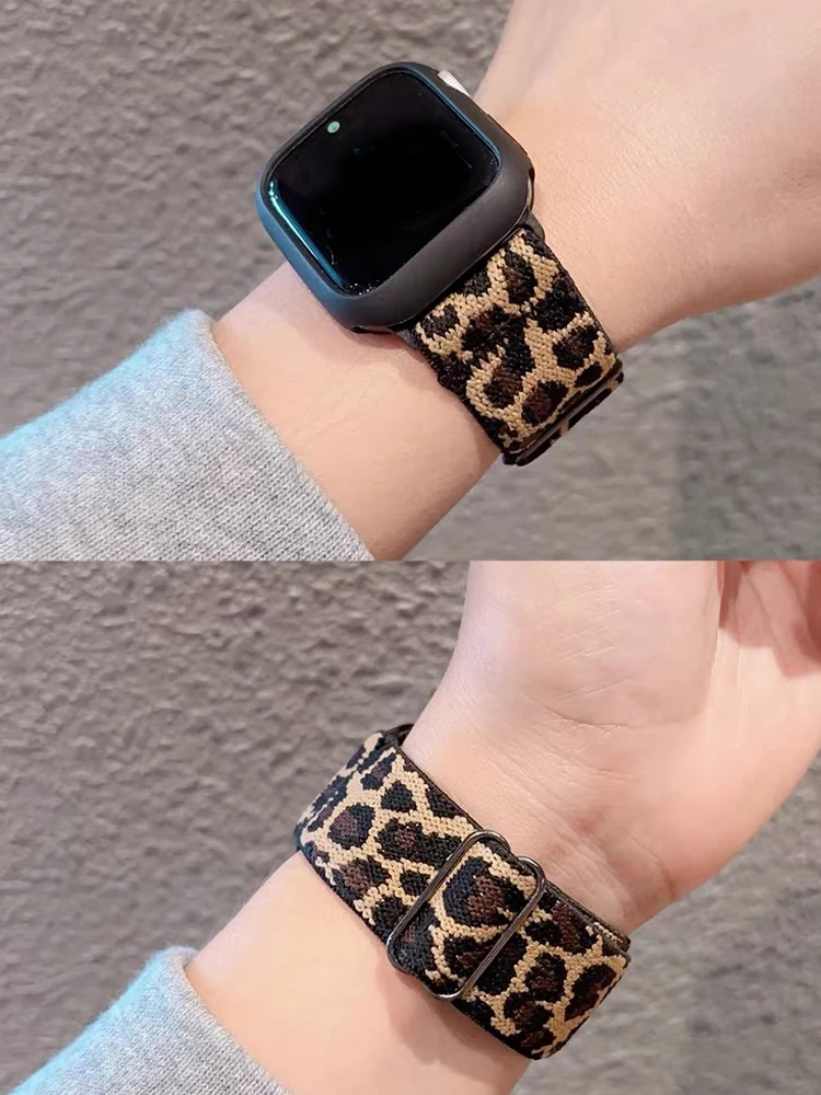 Women Leopard Nylon Band for Apple Watch Ultra 2-3 49mm 41mm 45mm 42mm 46mm 44mm Elastic Bracelet iWatch series 11 10 9 se 7 8 5