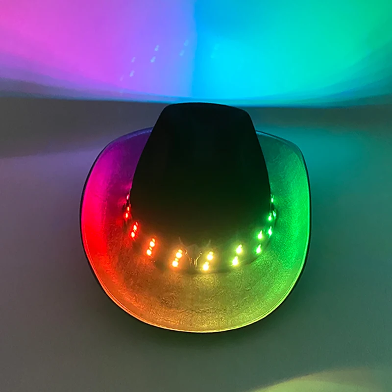 Rave LED Glowing Western Cowboy Hat Remote Control Light Up Cowboy Cap Halloween Cosplay Party Supplies Men Neon Hat Bar Decor