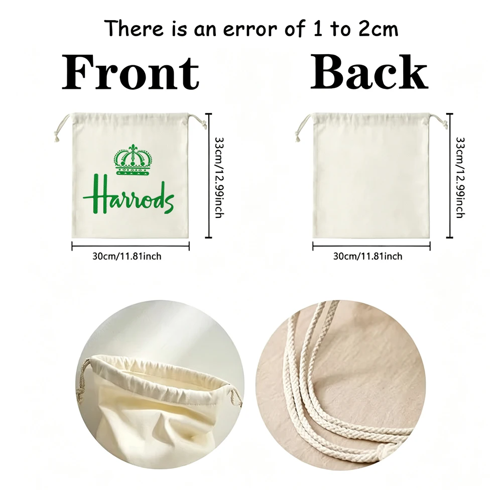 Harrods Logo Style Drawstring Bags Personalized Custom Logos Crown Storage Gift Bags Travel Makeup Canvas Pouches for Women Girl