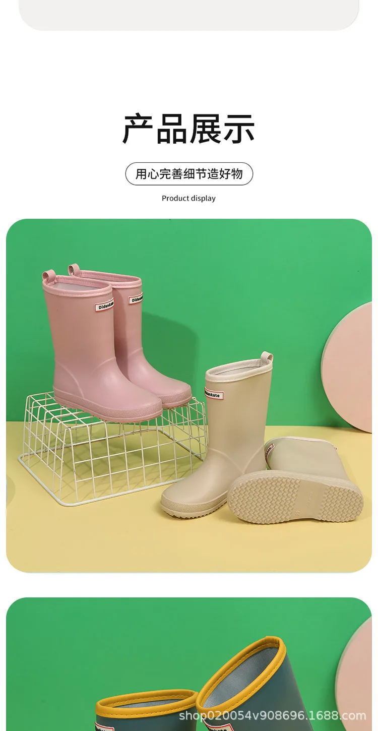 Kurze, wasserdichte Regenstiefel für Jungen und Mädchen, rutschfeste, weiche Gummischuhe für Babys, bequeme, einfarbige Freizeitschuhe für Kinder, die sich leicht anziehen lassen, Wasserschuhe für Kinder. – Detail 6