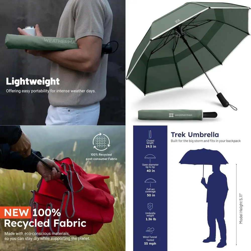 

Compact Sage Windproof Travel Umbrella - Auto Open, Resists 55 MPH Winds, Easy Fold for Rain & Wind Protection