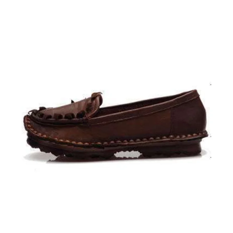 Spring 2026 New Ethnic Style Retro Cowhide Soft-Tread Ankle Strap Loafers with Slits for Comfortable and Lazy Women's Shoes
