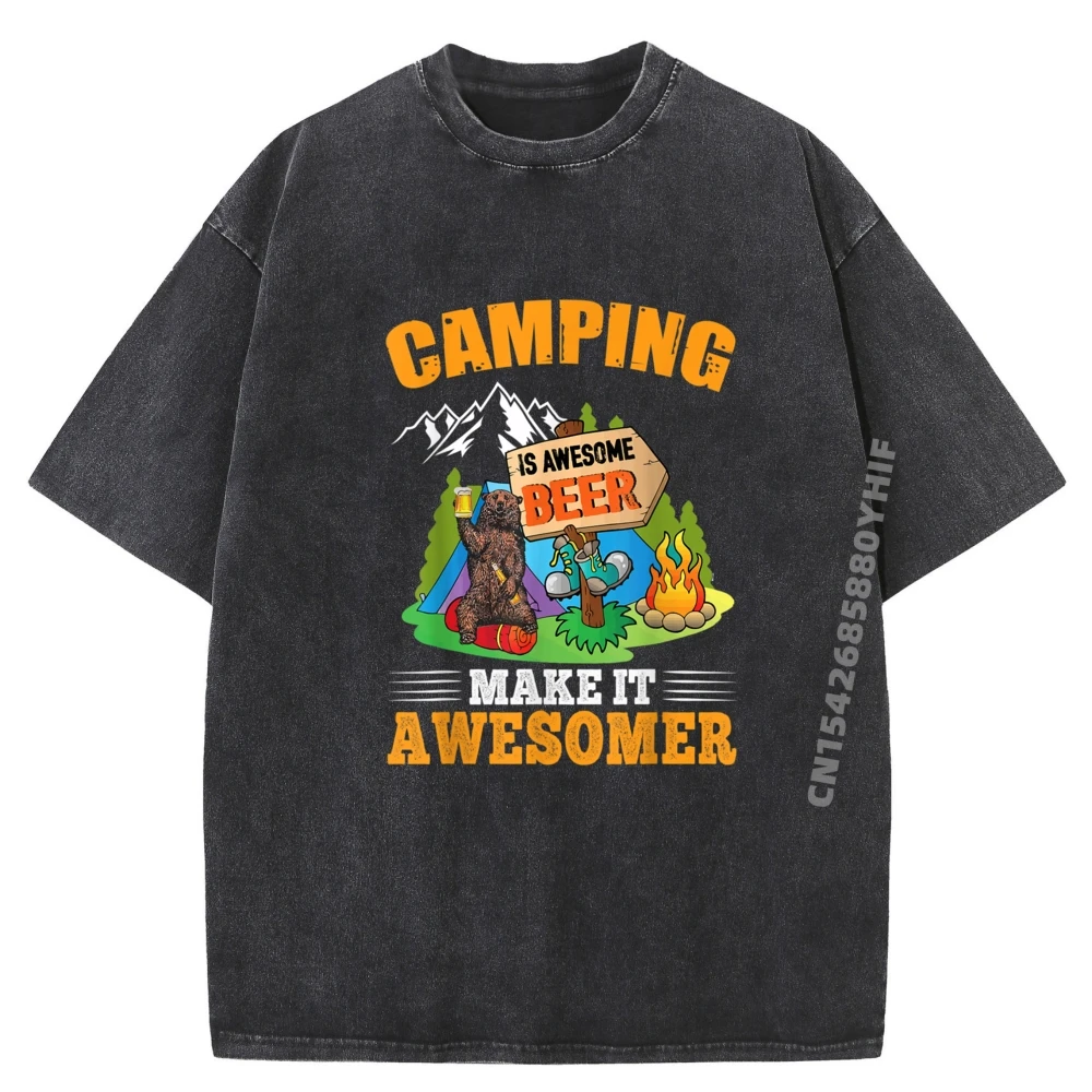 

Camping Is Awesome Beer Make T-shirts Women Slogan Loose Graphic Pure Cotton Tops & Tees Tee-Shirts Retro Washed Dad Christmas