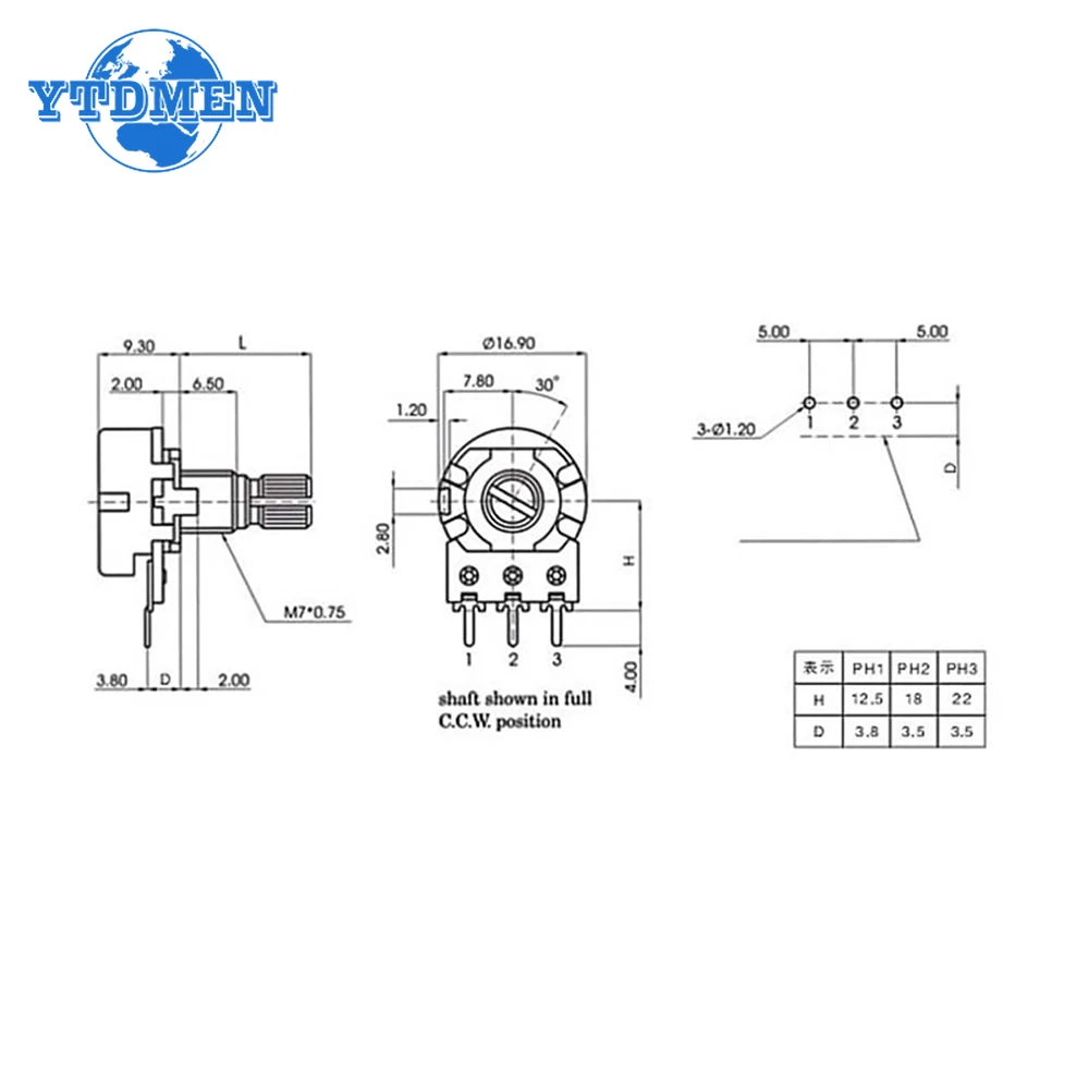 5PCS WH148 6Pin Dreh Potentiometer B1K B2K B5K B10K B20K B50K B100K B500K 20MM Welle Verstärker Dual Stereo Potentiometer kit