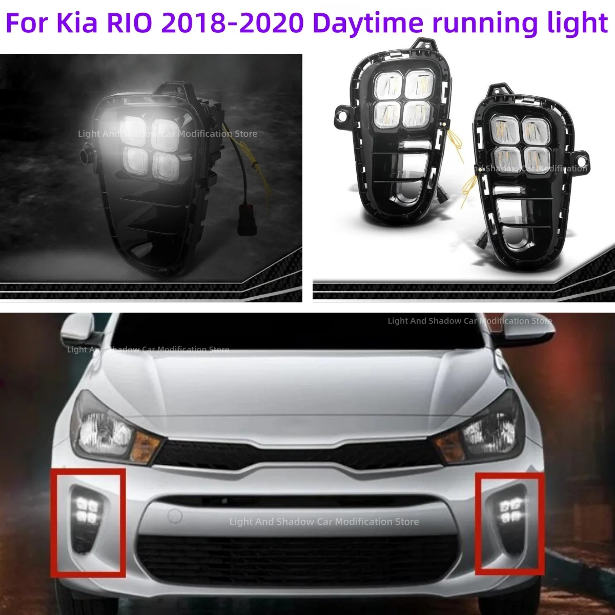 For Kia RIO 2018-2020 Single white light Daytime running light Modding Turn LED Highlight Front fog light Specialized Auto parts