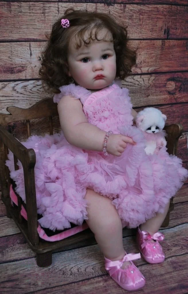 قطعة واحدة من دمية تولد من جديد واقعية مقاس 24 بوصة مع جلد مطلي ثلاثي الأبعاد وأطراف فينيل ناعمة - فستان وردي للفتيات الصغيرات #3