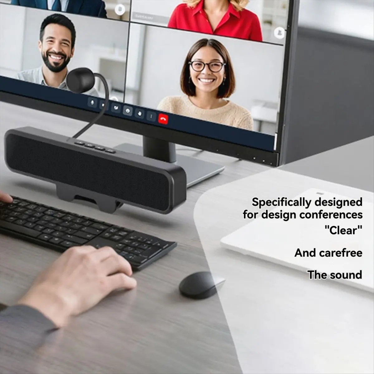 A46U USB Speaker Bar Desktop Laptop Computer Speaker with Removable Microphone, Easily Clamps to Monitor