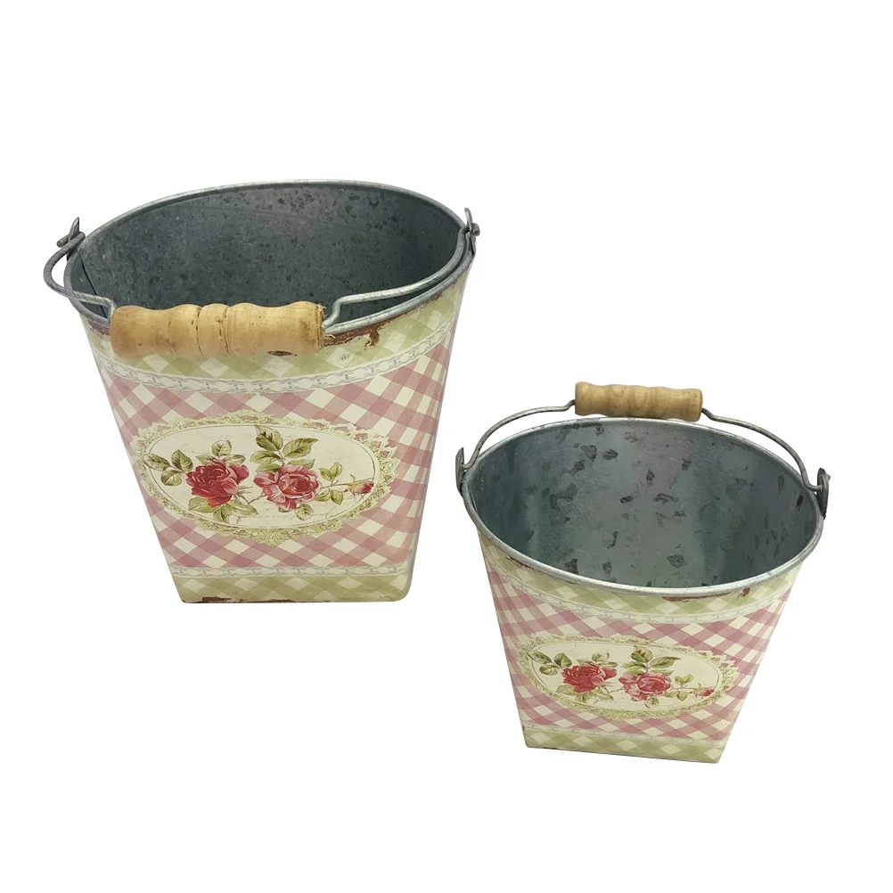 2 Pcs Flowerpot Tin Bucket Vintage Decor Vases for Flowers Galvanized Iron Garden Supplies