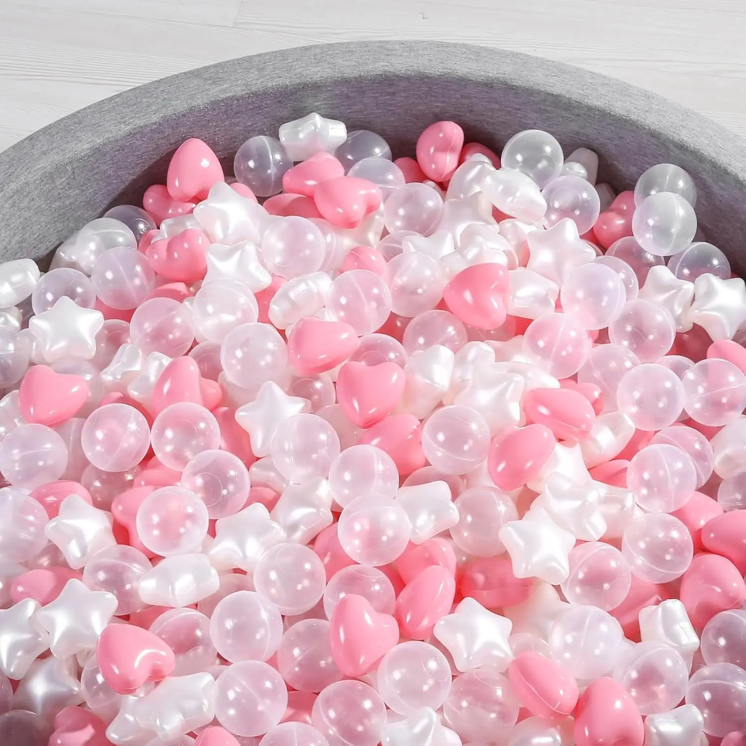 Ball Pit Balls 100PCS Pink+Pearl White+Clear, Plastic Balls for Toddlers Phthalate Free Crush Proof Balls in Reusable Play Toys