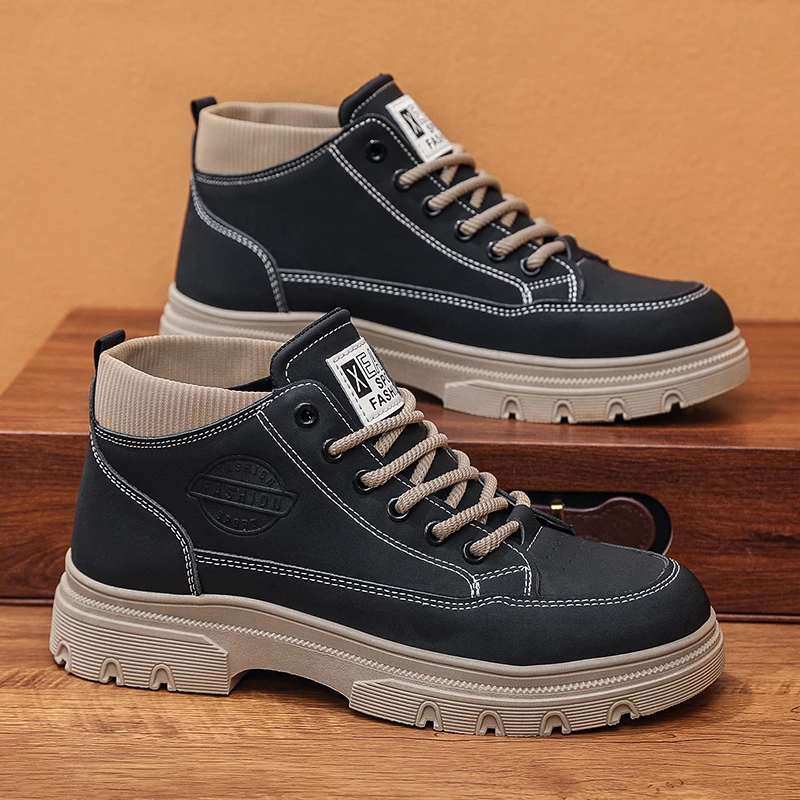

Мужская походная обувь Классические ретро-высокие кожаные нескользящие модные спортивные ботинки на плоской подошве Мягкие удобные походные ботинки для мужчин