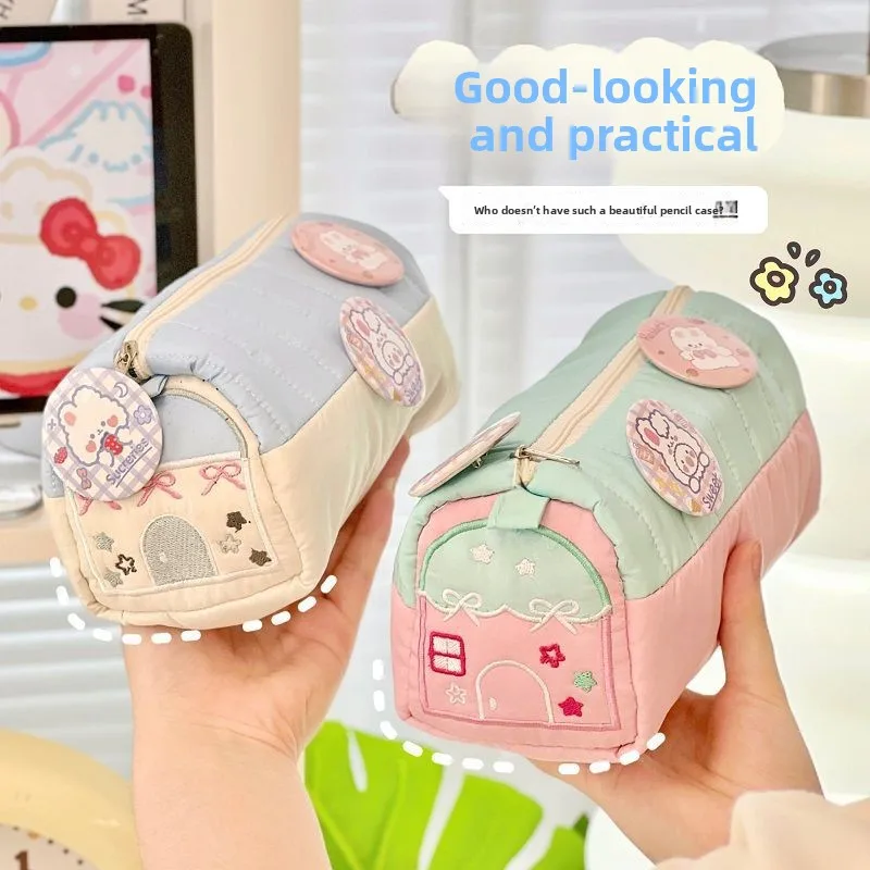 Estuche para lápices con diseño de casa pequeña, caja de papelería pequeña y bonita, bolsa de almacenamiento de nicho para estudiantes de gran capacidad, superventas