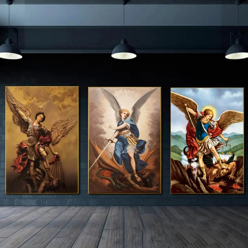 Retro Religious Wall Art Christian Angel HD  On Canvas Posters And Prints Michael Archangel Living Room Bedroom Decor Gifts - view 2