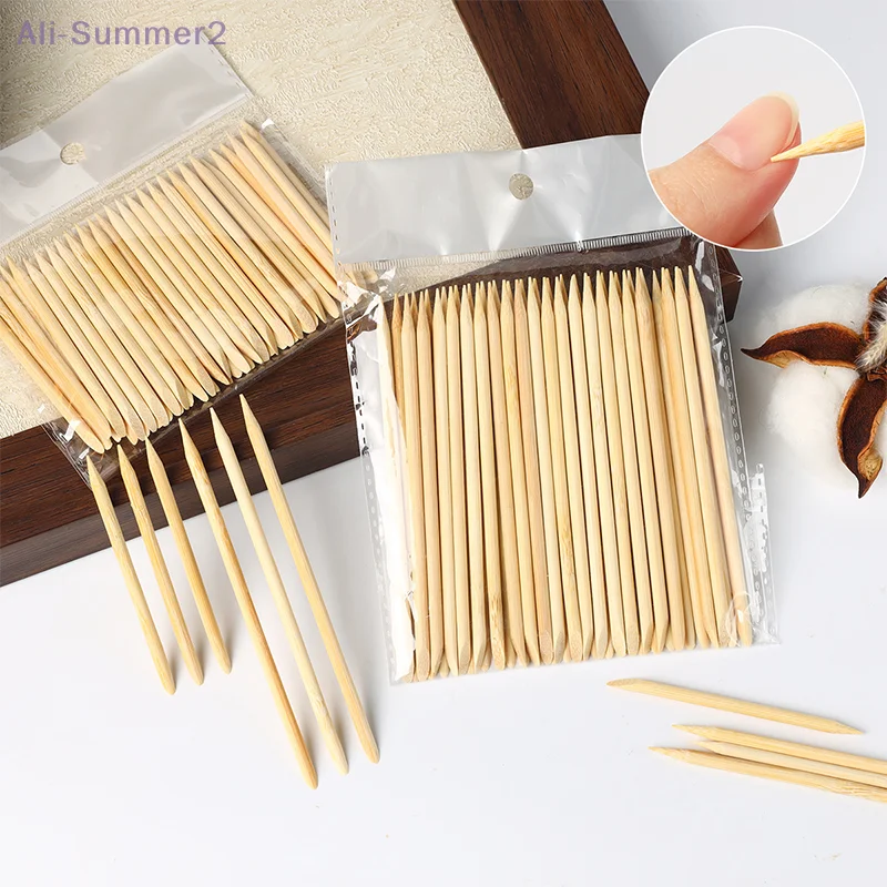 {Summer2}100Pcs Wood Manicure Sticks For Cuticle Pusher 5-Sizes Double Headed Cuticle Removal Wood Nail Dead Skin Peeling Tools