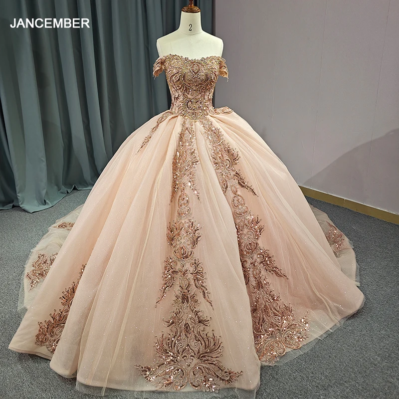 

Jancember Фирменные новые классические платья Quinceanera из органзы с вышивкой и короткими рукавами с квадратным воротником и короткими рукавами, расшитые блестками DY6593