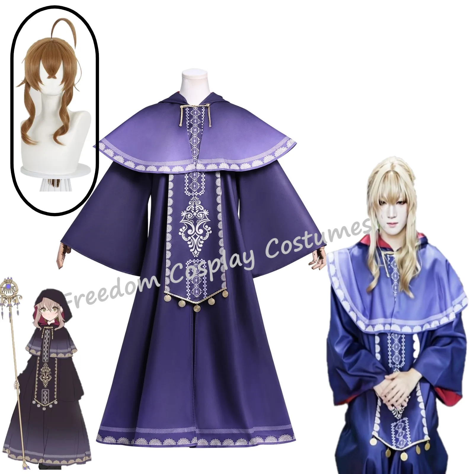 Anime Silent Witch Monica Everett Cosplay Costume wig Purple Magic Cloak Dress Women Male Halloween Role Play Party Suit