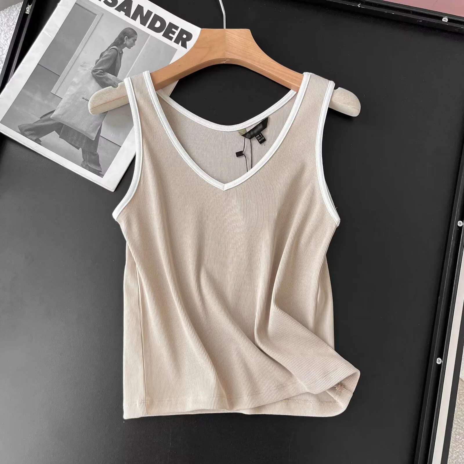 Tangada 2024 Women Summer High Quality 95% Cotton Knitted Camis Crop Tank Top Sleeveless Shirts 6D027