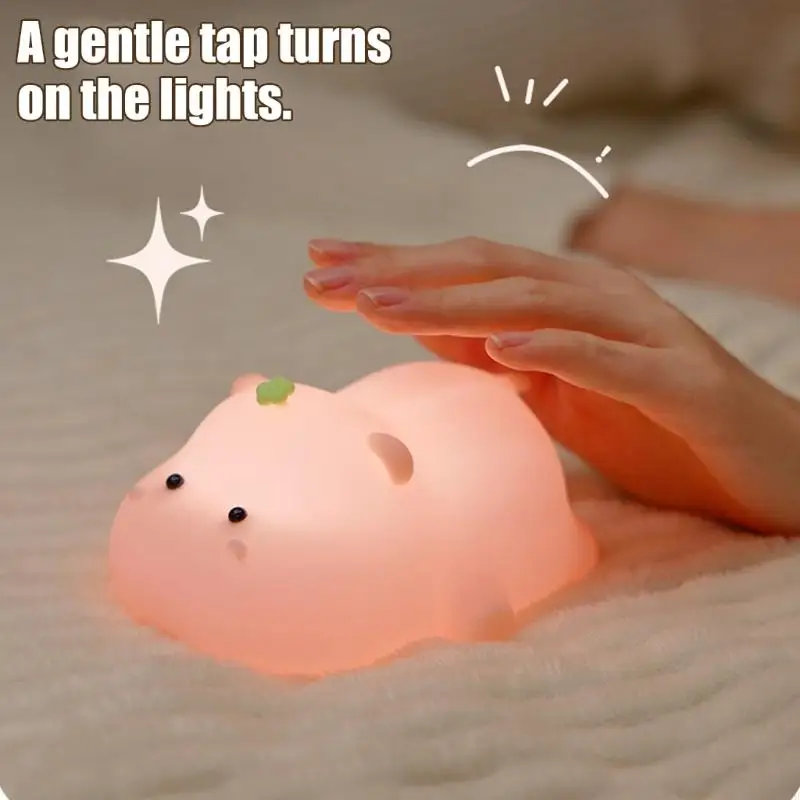 

Silicone Hippo USB Rechargeable Night Light Touch Control Suitable for Children Bedroom Bedside Lamp Decor M4YD