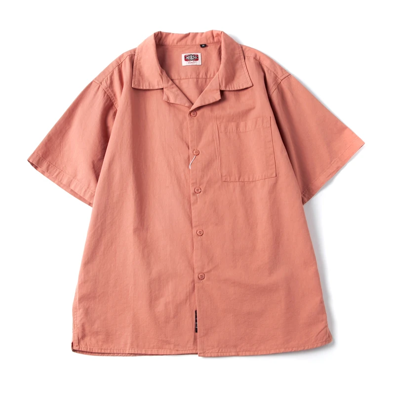 Cuban Collar Short Sleeve Shirt - Vintage American Washed Cotton Men's Casual Shirt Loose Summer Streetwear Hong Kong Retro Tops