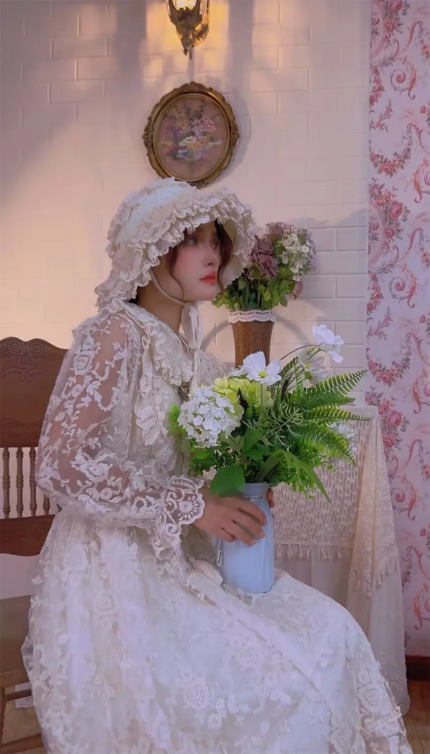 

Весенне-летнее платье в нежном свежем стиле с длинными рукавами, вышитое платье Евгения, платье в стиле Лолита, платье феи-принцессы