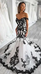 Vintage Gothic Wedding Dress 2024 Black White Strapless Applique Corset Bridal Mermaid Long Formal Occasion vestido de novia