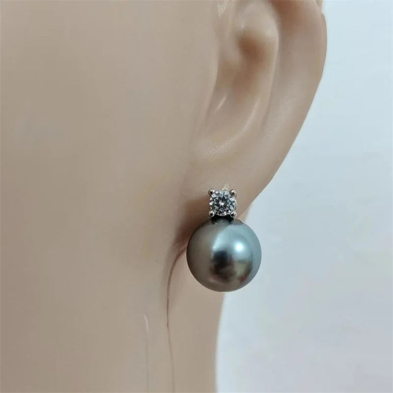 Senlissi – Neue Retro Palace Dunkelgraue Ohrstecker für Damen, 8–12 mm, 6A-Qualität, Zirkon, S925-Sterlingsilber, Damenschmuck, Geschenke – Detail 3