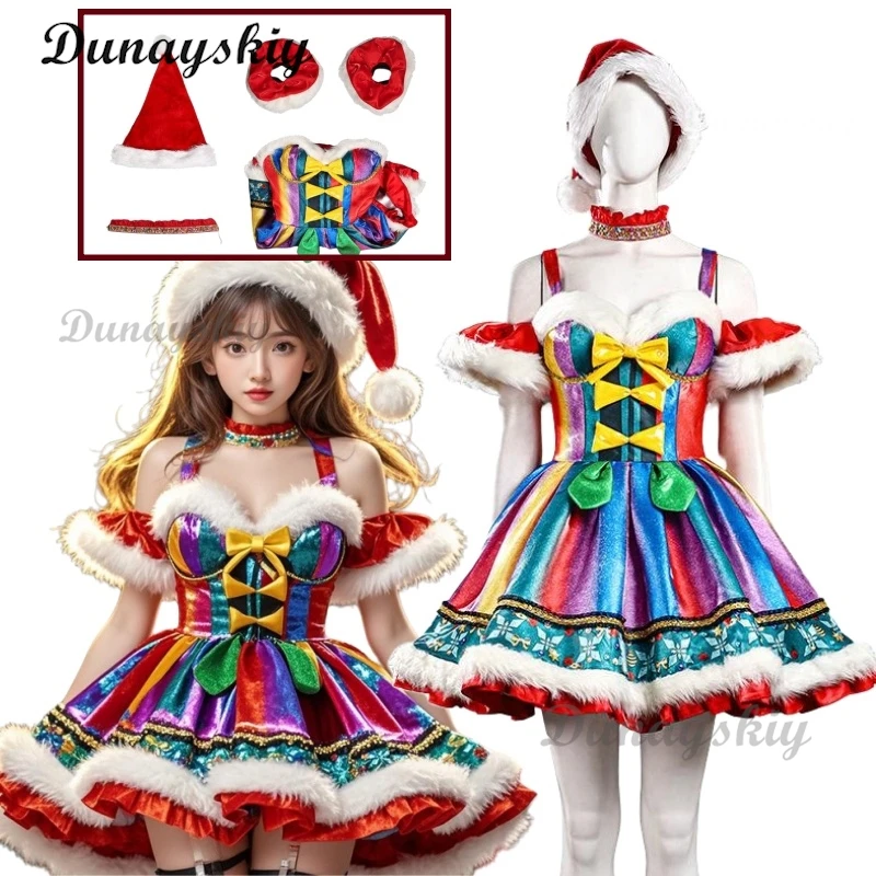 Christmas Dress Women Cosplay Costume Santa Claus Hat Uniform 2024 Female Women Clothes Xmas Clothing Party Customized