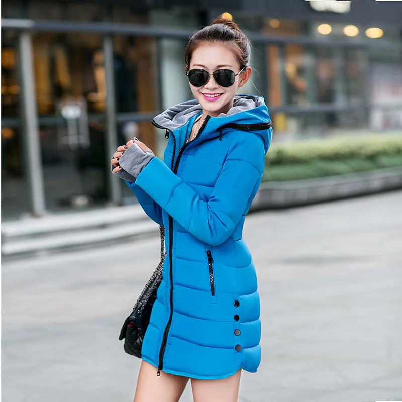 2022 Cheap Wholesale Autumn Winter New Cotton-padded Jacket Knitted Gloves Medium-long Women\'s Wadded Slim All-match Jacket