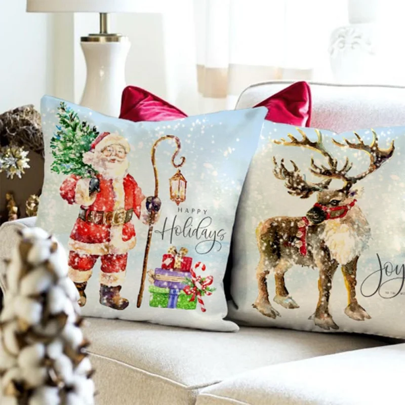 Christmas Tree Forest Santa Reindeer Pine Cone Rustic Throw Pillows Cases Xmas Holiday Decor for Couch Outdoor Porch Set of 4