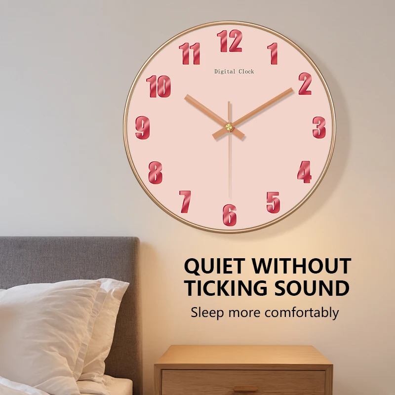 

New Round Wall Clock Colored Numbers Silent Quartz Movement No Ticking Clock For Living Room Bedroom Office Festival Gift