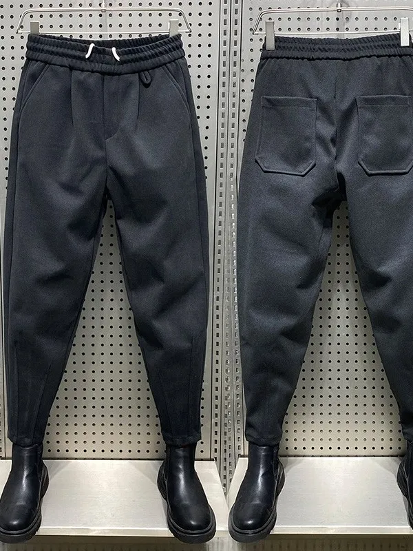 

Autumn Winter New Loose Casual Pants Men's Simple Woolen Harlan Nine Points Trousers M Version of Slim Fit Straight Leg Pants