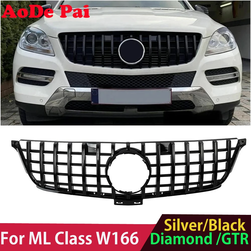 Diamond / GTR Style Front Bumper Grille Grill Mesh Hood for Mercedes ML Class W166 ML300 ML350 ML400 2012-2016