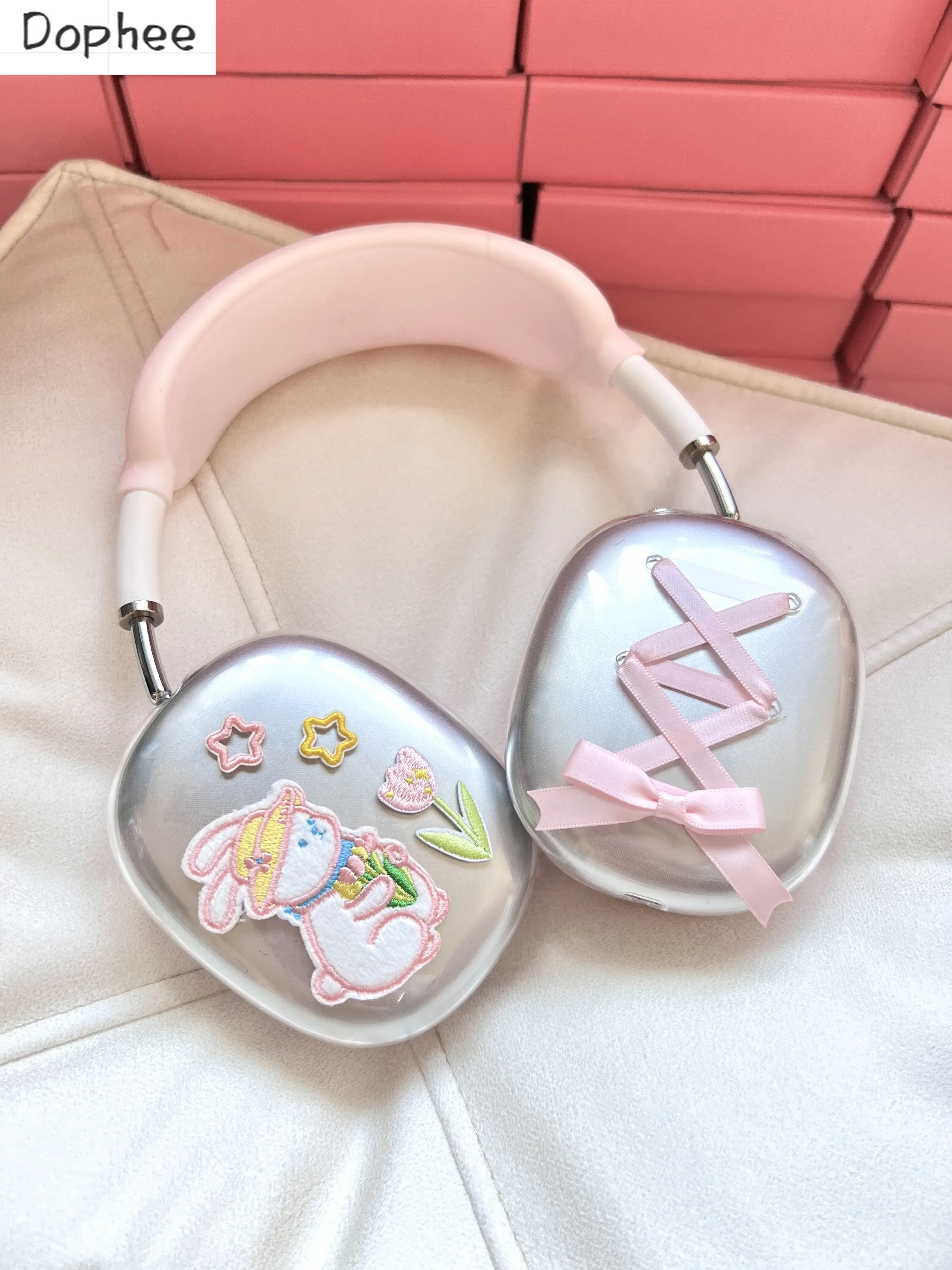 

Dophee Original AirpodsMax Protective Sleeve Japanese Girls Cute Bunny Ribbon Bow Apple Headphone Cover Silicone Soft Shell