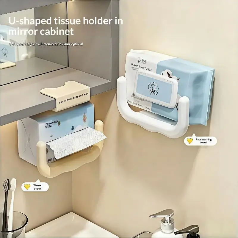 【Beautiful】U Shaped  Sticky Mount Cabinet Design For Bath Cleansing Towels And Tissues
