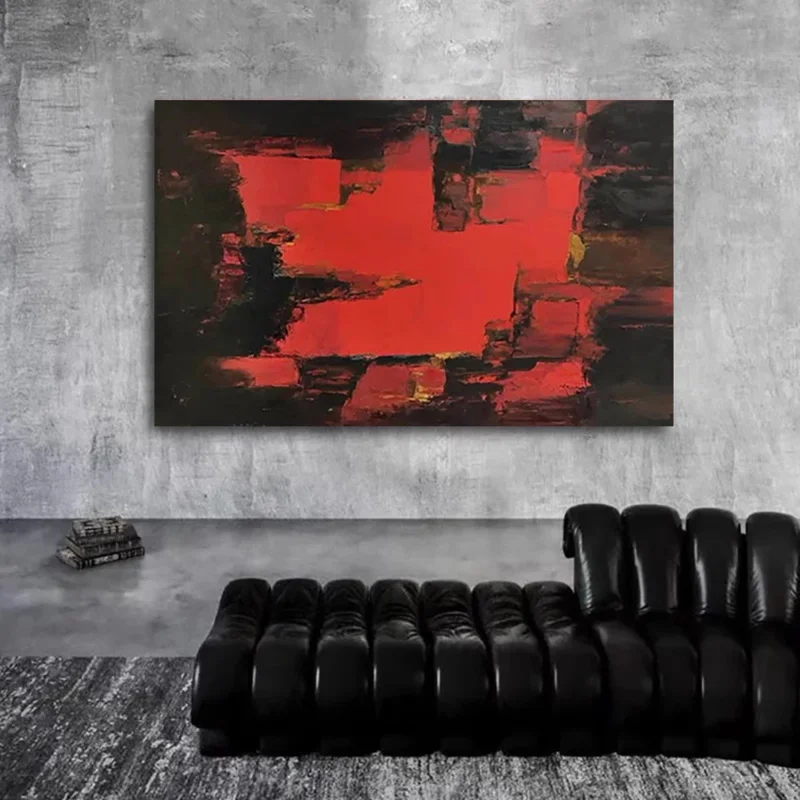 

Hand Painted Modern Oil Painting Texture Red Black Gold Foil Abstract Canvas Wall Art Decorative Paintings Contemporary Artwork